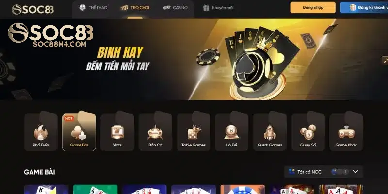 Tổng Hợp Các Loại Hình Game Bài Soc88 Không Thể Bỏ Qua